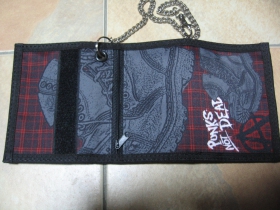 Punks not dead, hrubá, pevná, textilná peňaženka s retiazkou a karabínkou